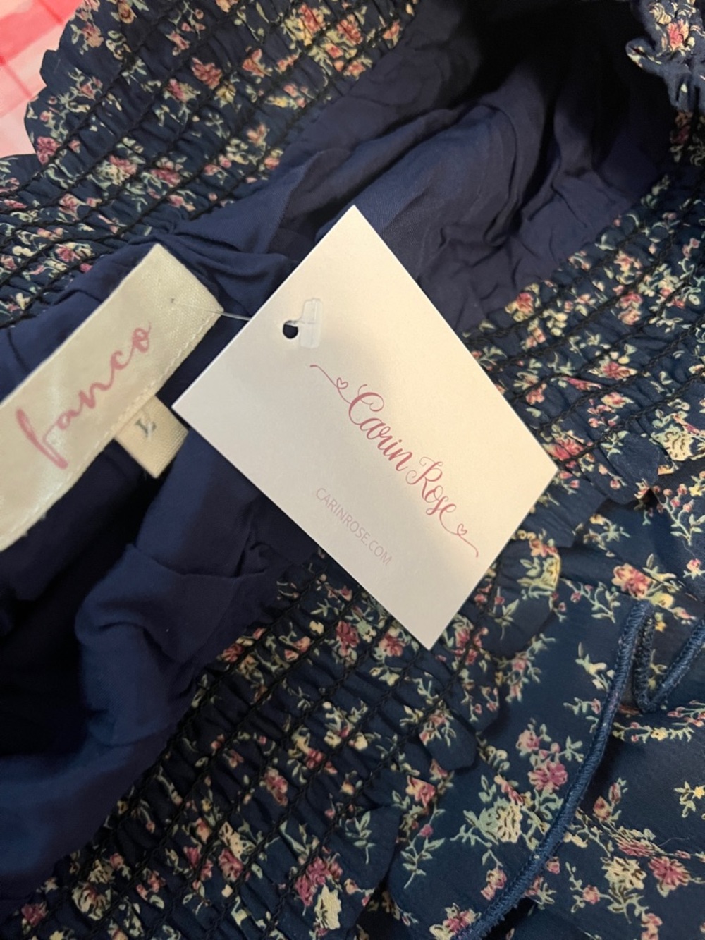 Smocked Navy Floral Ruffle Mini Skirt - Picture 5 of 7